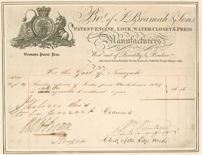 Bill para reparos em fechaduras na prisão de Newgate. Assinado pelo Guardião de English School