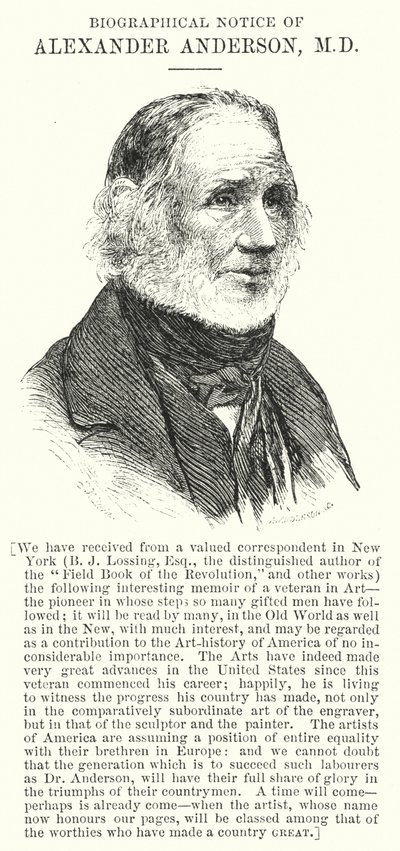 Aviso Biográfico de Alexander Anderson, MD (gravura) de English School