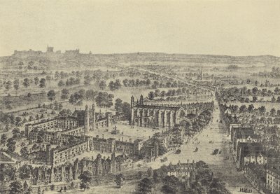 Visão de olho de pássaros de Eton e Windsor (gravura) de English School