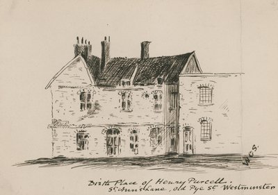 Local de nascimento de Henry Purcell, Rua St Anns, Old Pye Street, Westminster (tinta no papel) de English School