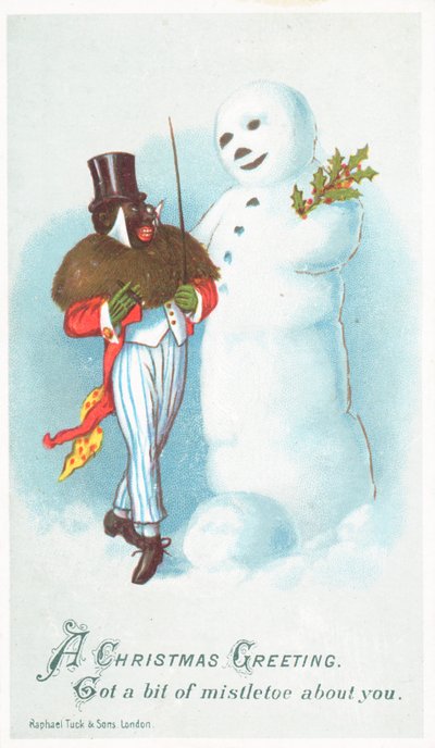 Homem negro a falar com Snowman, Cartão de Natal de English School