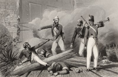 Explosão do Portão de Cashmere em Nova Deli, de "A História do Motim Indiano", publicado em 1858 de English School