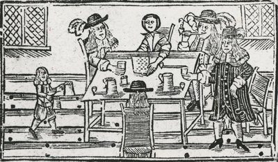 Jogo de tabuleiro e beber na taverna (xilogravura) de English School