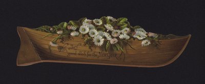 Barco cheio de margaridas, cartão de felicitações de Ano Novo, final do século XIX ou início do século XX (cromolitografia) de English School