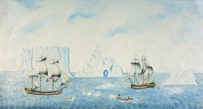 Barcos que coletam o gelo, c.1773 (wc no papel) de English School