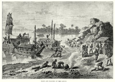Barcos e barqueiros do Ganges (gravura) de English School