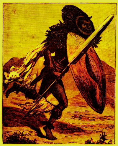 Bongo warrior, ilustração da história do homem por JW Buel, publicado em 1889 (imagem digitalmente melhorada) de English School