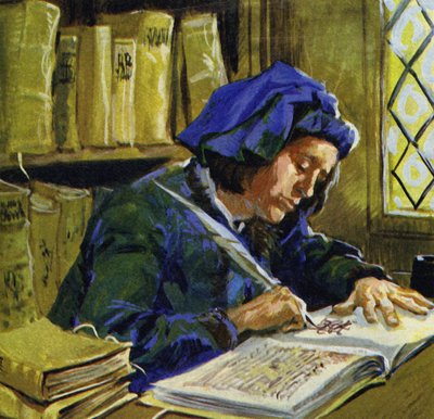 Livros de costuras de pergaminhos costurados começaram a aparecer no terceiro século de English School