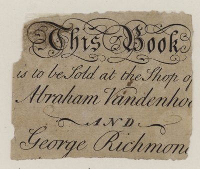 Livreiros, Abraham Vandenhoeck e George Richmond, cartão comercial de English School