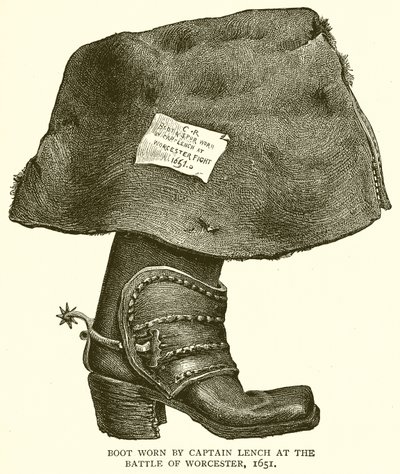 Bota usada pelo capitão Lench na batalha de Worcester, 1651 de English School