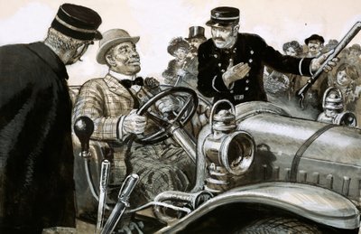 Boxer Jack Johnson ao volante de um carro de corrida de English School