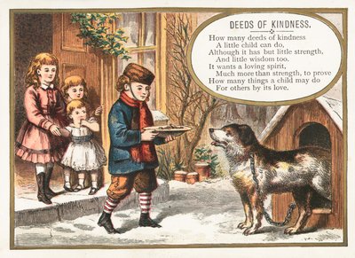 Cão de alimentação do menino no canil, cartão de de English School
