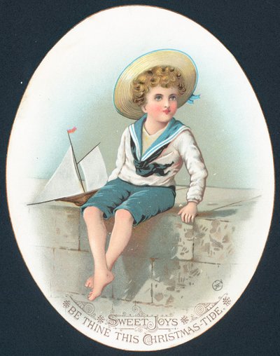 Menino, marinheiro, paleto, brinquedo, iate, natal, cartão de English School