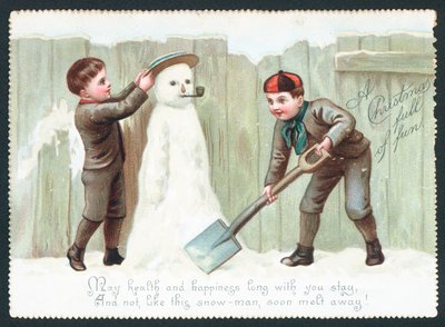 Meninos, predios, boneco neve, natal, cartão de English School