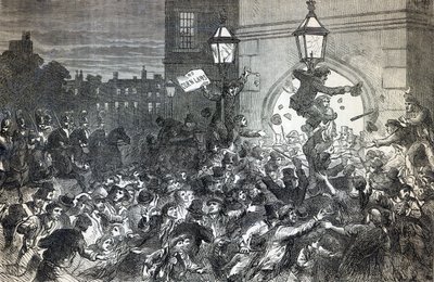 Pão Motim na entrada da Câmara dos Comuns em 1815 de English School