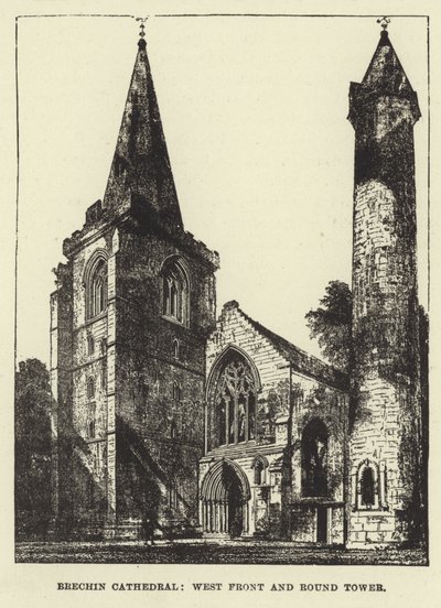 Catedral de Brechin, frente oeste e torre redonda de English School