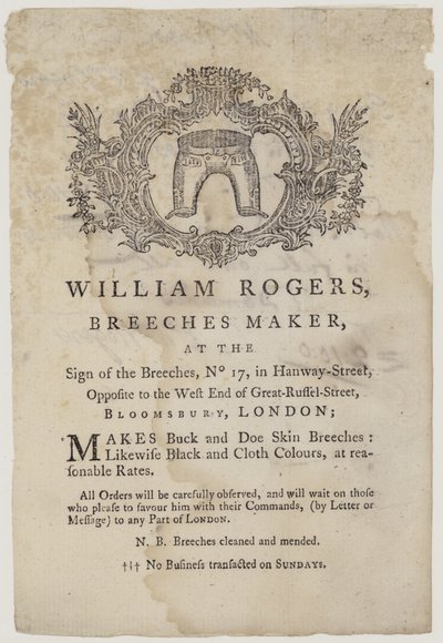Fabricantes de culatras, William Rogers, cartão de comércio de English School