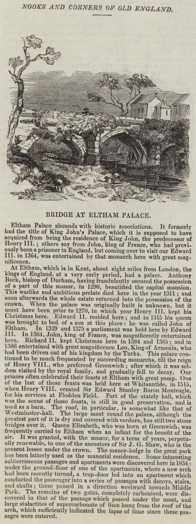 Ponte no Palácio de Eltham (gravura) de English School