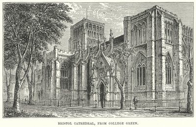 Catedral de Bristol, a partir de College Green (gravura) de English School
