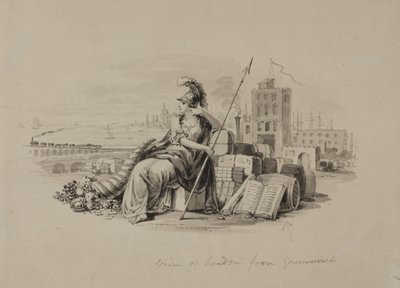 Britannia, View of London from Greenwich (caneta e tinta com lavagem em papel) de English School