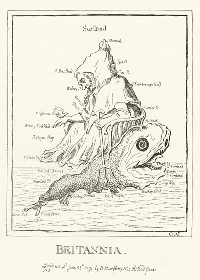 Britannia, mapa de Inglaterra (gravura) de English School