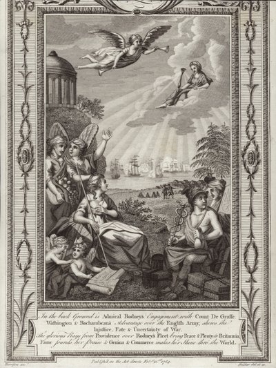 A vitória do almirante britânico George Rodney sobre a frota francesa comandada pelo conde de Grasse na Batalha de Saintes, guerra da independência americana, 1782 de English School