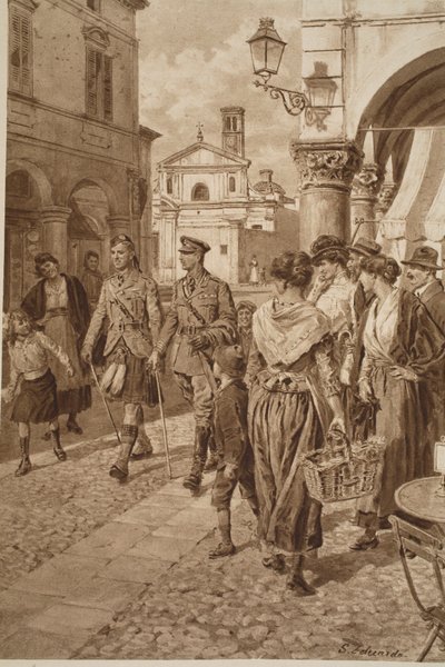 Highlanders britânicos fizeram boas-vindas em uma cidade francesa, 1914-19 de English School