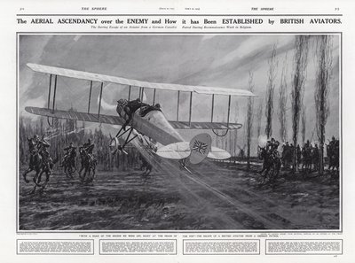 Avião britânico escapando de uma patrulha alemã, Primeira Guerra Mundial, Bélgica de English School