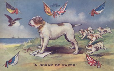 Pé de buldogue britânico sobre o tratado de Britains com a Bélgica de English School
