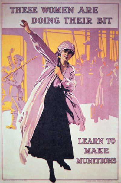 Cartaz britânico da Primeira Guerra Mundial para incentivar as mulheres a trabalhar nas fábricas de munições, c.1914-18 (cor litho) de English School