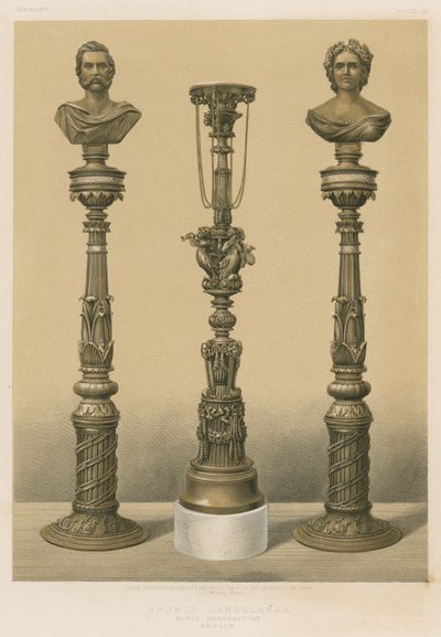 Candelabro de bronze, Manufatura Real, Berlim (cromolitografia) de English School