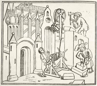 Construtores em ação no século XV, de "A História Nacional e Doméstica da Inglaterra", de William Hickman Smith Aubrey (1858-1916), publicaram Londres, c.1890 de English School