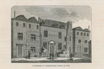 Edifícios em Clerkenwell Close in 1791 de English School
