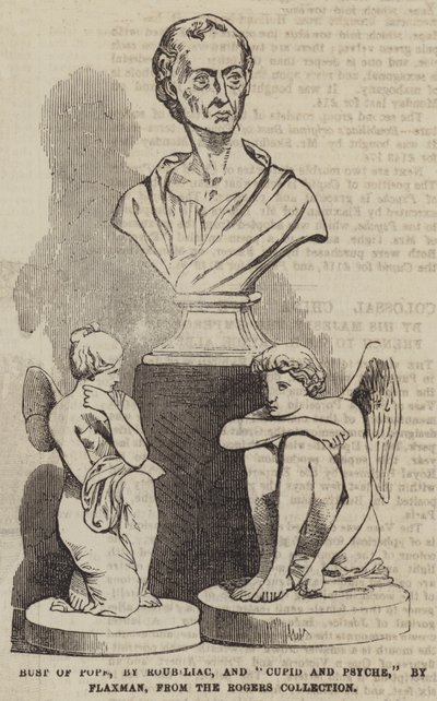 Busto do Papa, de Roubiliac, e "Cupido e Psique", de Flaxman, da Coleção Rogers (gravura) de English School