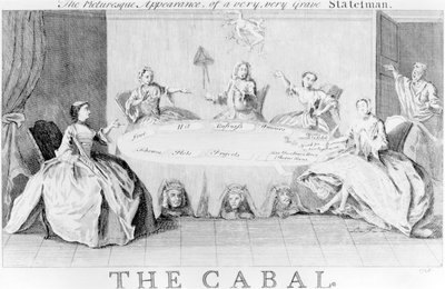 Cabal: a aparência pitoresca de um estadista muito, muito grave, c.1745 de English School