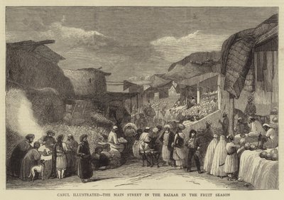 Cabul Ilustrado, a rua principal do Bazar na época das frutas (gravura) de English School