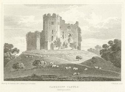 Castelo de Caerdiff, Glamorganshire (gravura) de English School