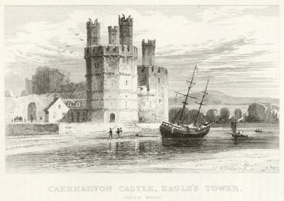 Castelo de Caernarvon, Torre da Águia, Gales do Norte (gravura) de English School