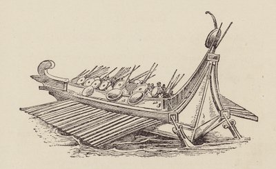 César, Guerra das Gálias: navio de guerra romano (litografia) de English School