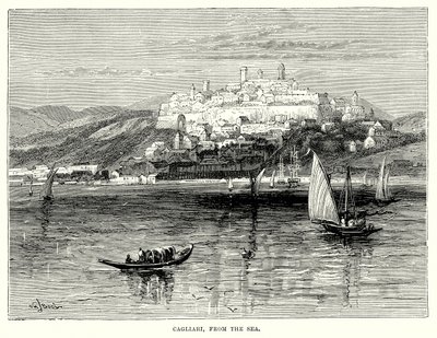 Cagliari, vista do mar (gravura) de English School