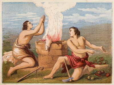 O sacrifício de Caim e Abel (litografia a cores) de English School