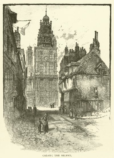 Calais, o Belfry (gravura) de English School