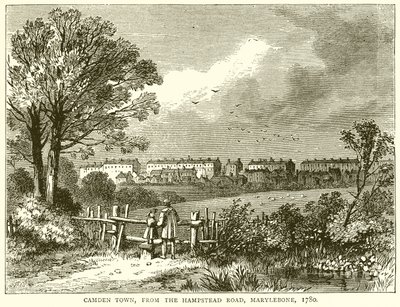 Camden Town, da estrada de Hampstead, Marylebone, 1780 de English School