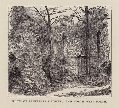 Canterbury: Ruínas da Torre de Ethelbert, e North West Porch (litho) de English School