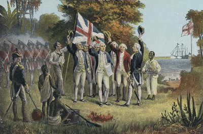 Captain Cook Taking Possession of Australia (cor litho) de English School