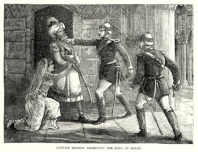 Capitão Hodson a prender o rei de Deli (gravura) de English School