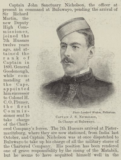 Capitão J S Nicholson, Responsável na Buluwayo (gravura) de English School