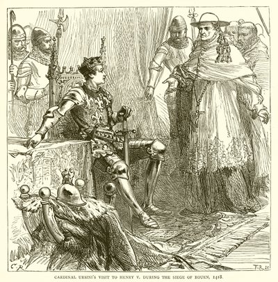 Cardeal Ursinis visita a Henrique V durante o Cerco de Rouen, 1418 de English School