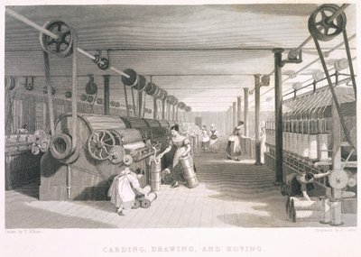 Cardagem, desenhos e tecidos para fiação (gravura) de English School