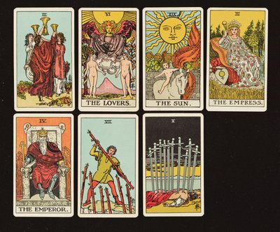 Cartas de um jogo de Tarot, c.1809 (lito colorido à mão) de English School